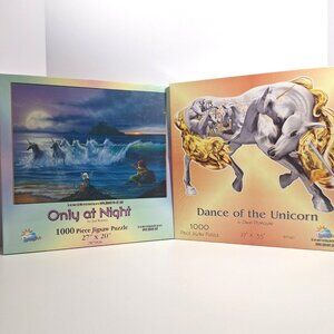 Only At Night & Dance of the Unicorn 1000 Piece SunsOut Puzzle 27x20 27x35" Lot
